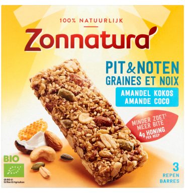 Zonnatura Pit en Notenreep Amandel&Kokos Biologisch 3 x 25 gr