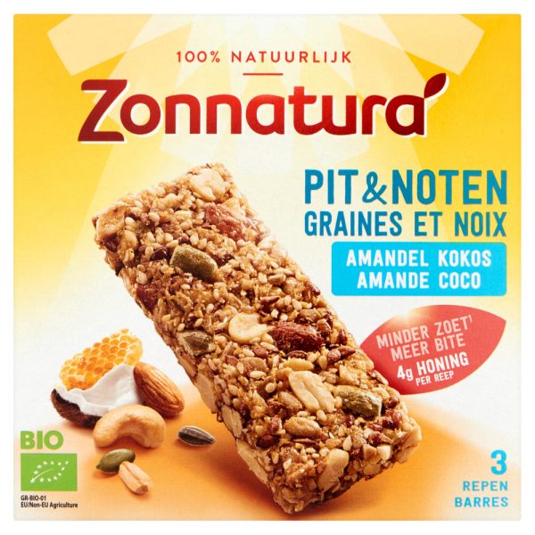 Zonnatura Pit en Notenreep Amandel&Kokos Biologisch 3 x 25 gr