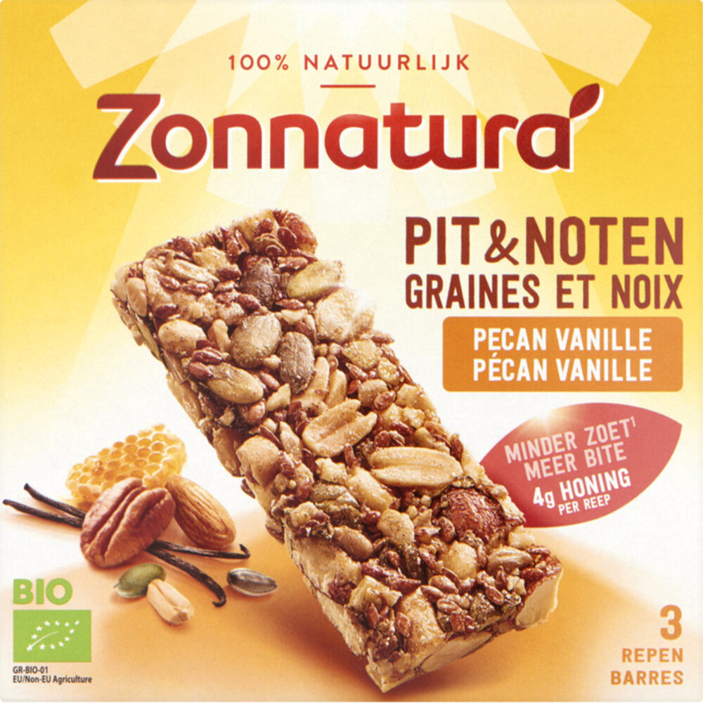 6x Zonnatura Pit en Notenreep Pecan Vanille Biologisch 3 x 25 gr